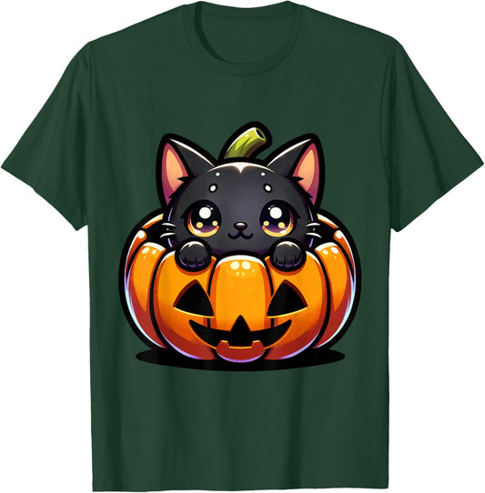 Halloween Cat Funny Fall Pumpkin Cat Lover Cute T-Shirt - T-Shirt | Forest