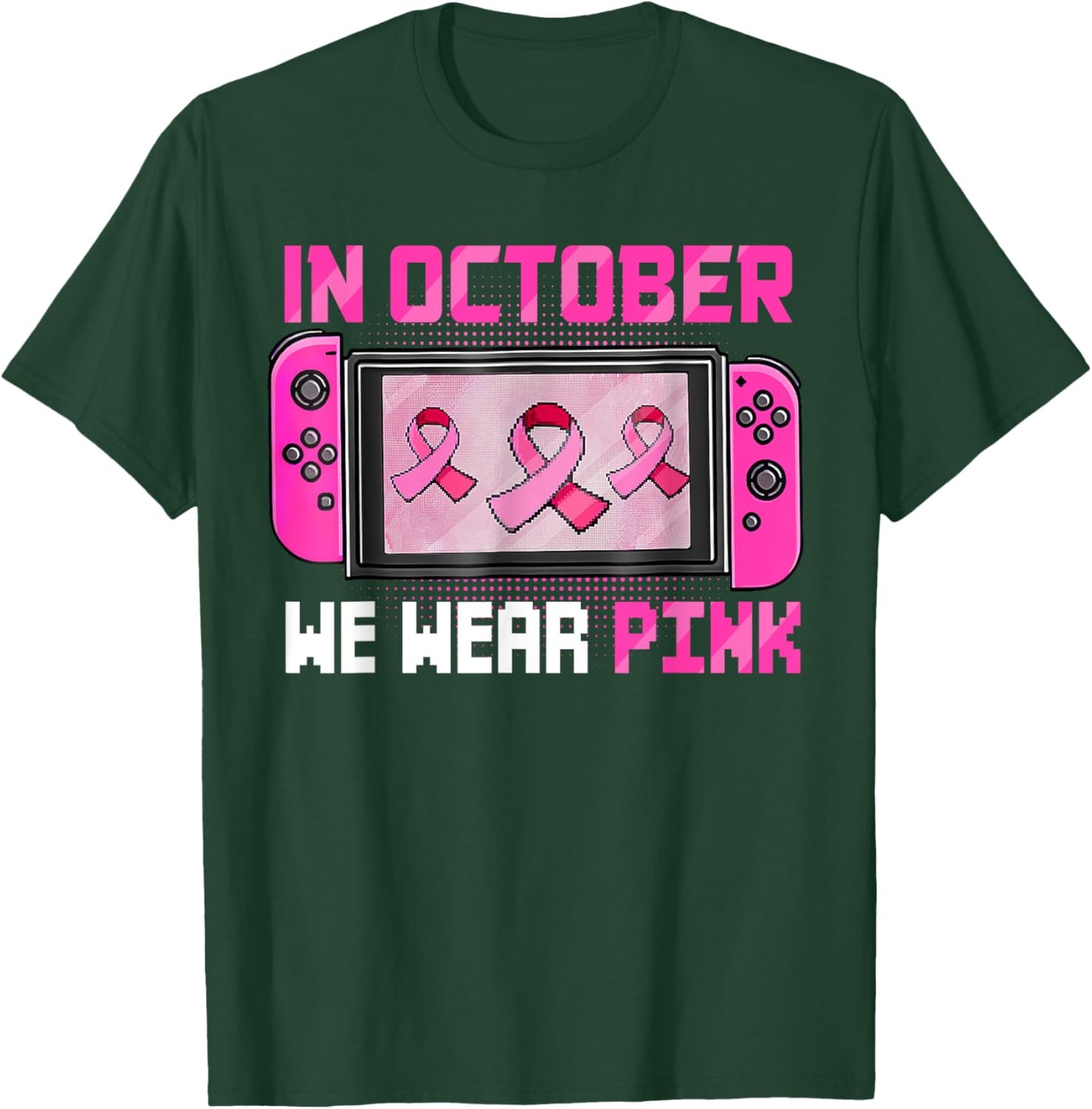 In October We Wear Pink Breast Cancer Gaming Kids Boys Youth T-Shirt - T-Shirt | Forest