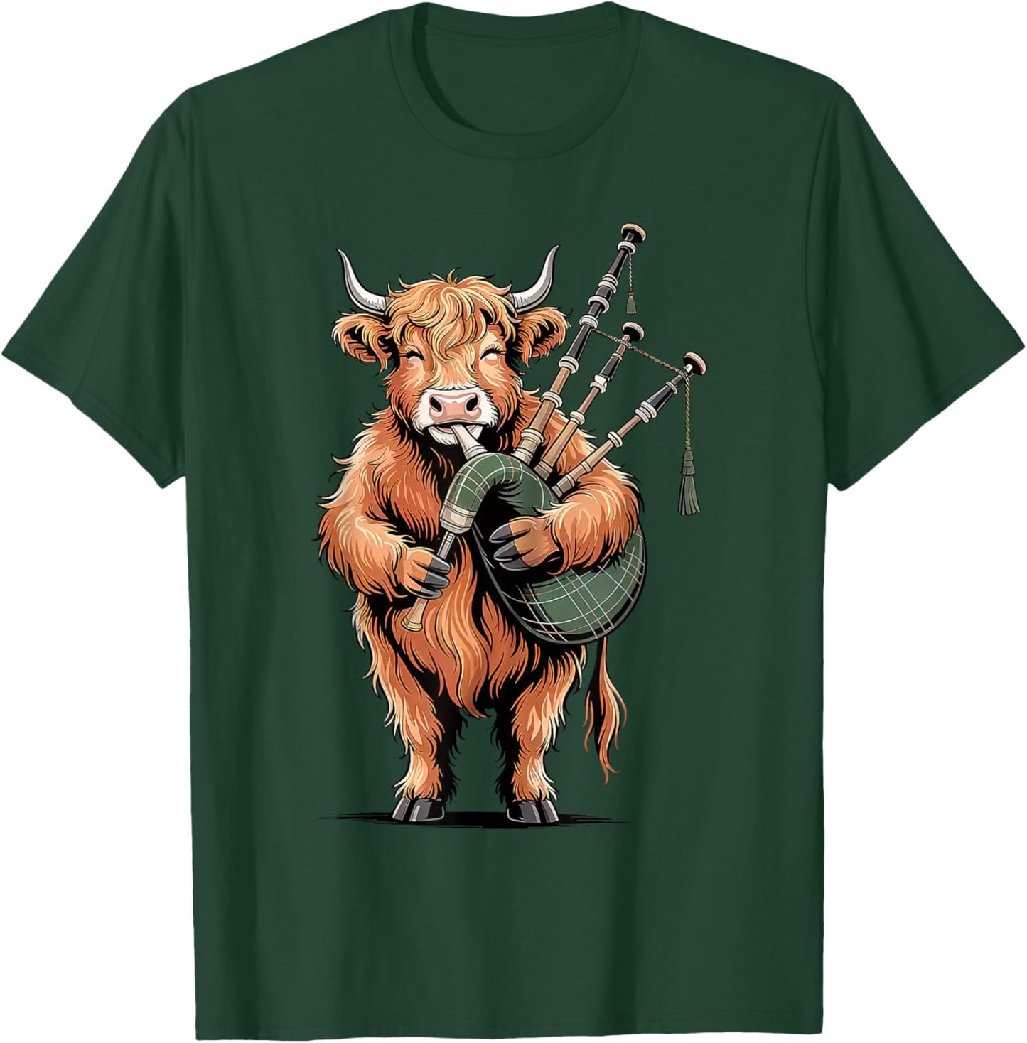 Cute Highland Cow Bagpipe Music Scottish Folk Music Lover T-Shirt - T-Shirt | Forest