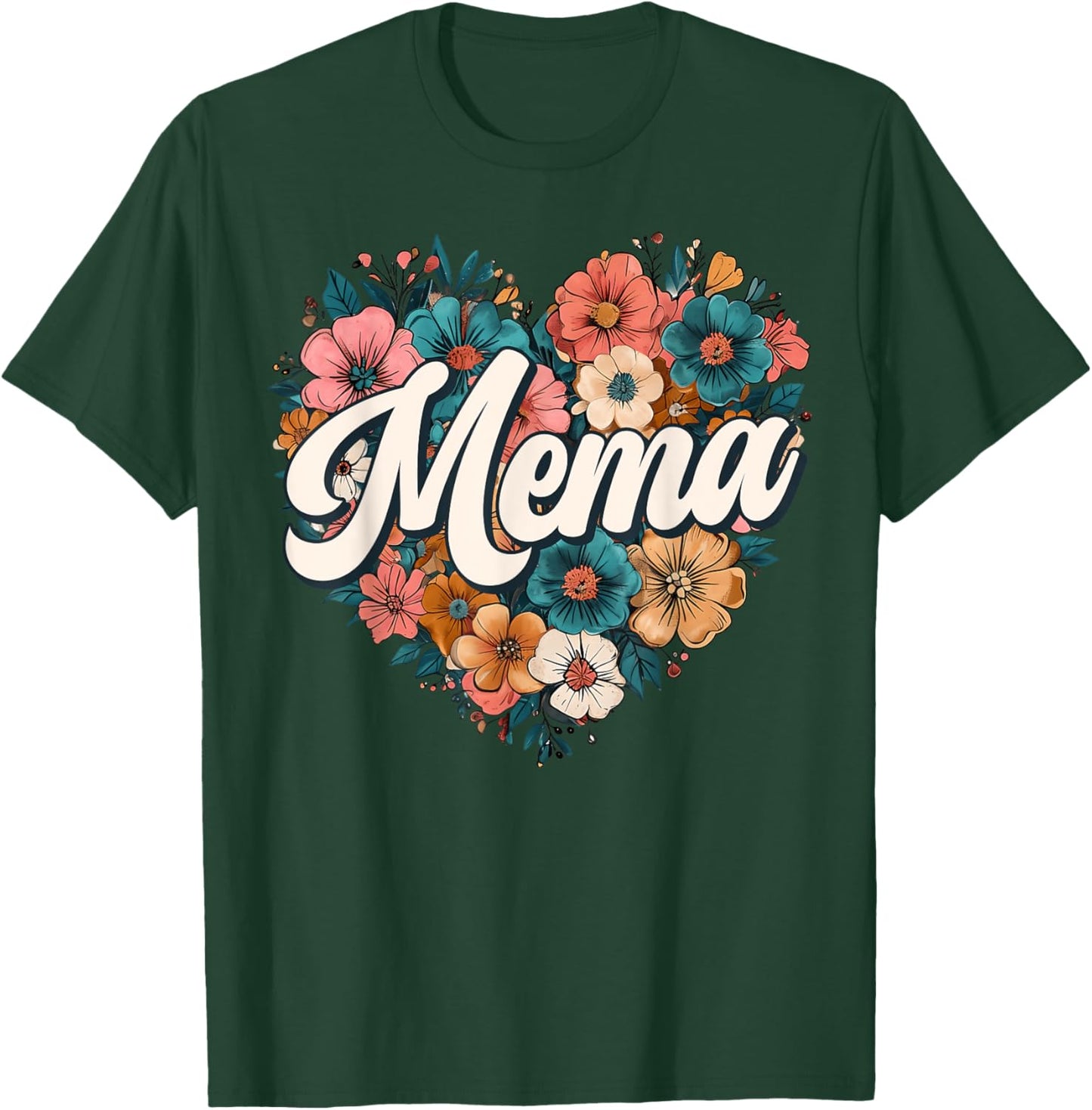Mema Floral Heart Flower Mother's Day Vintage Retro T-Shirt - T-Shirt | Forest