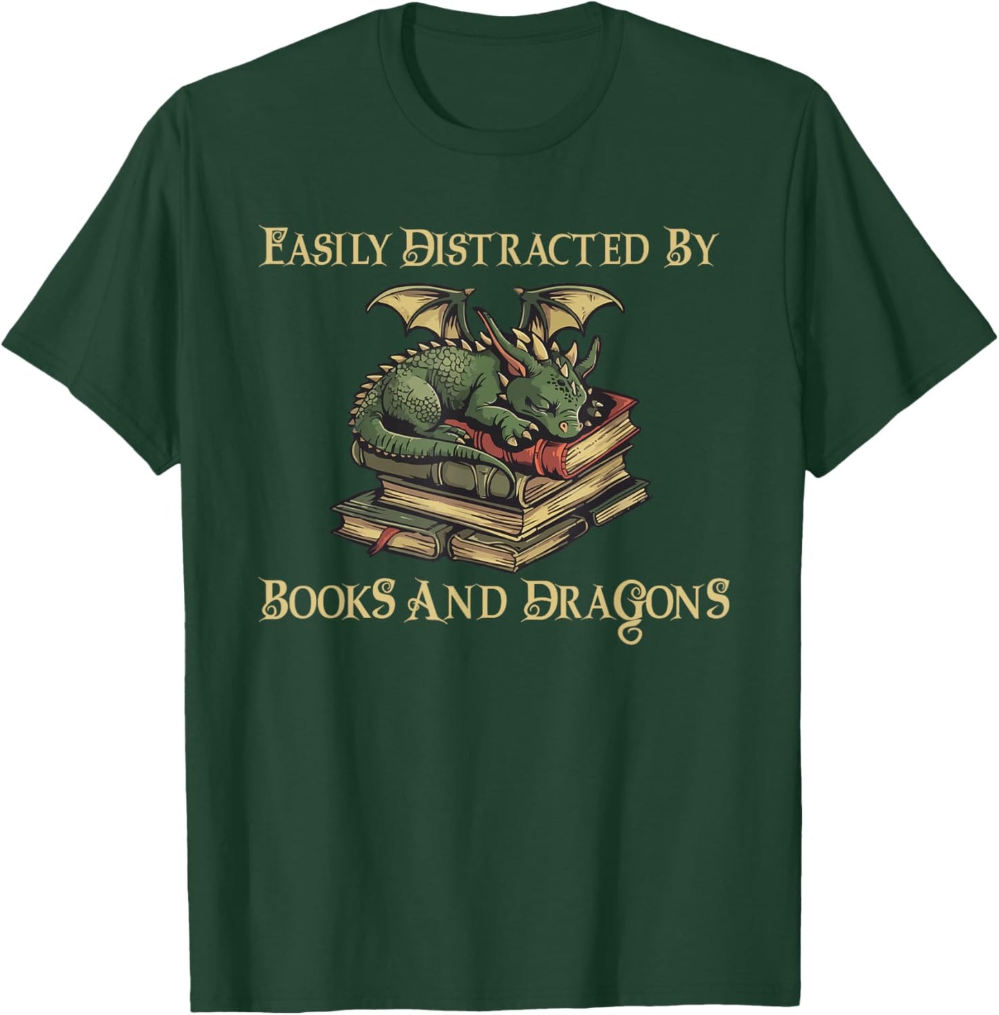 Easily Distracted By Books And Dragons Graphic T-Shirt - T-Shirt | Forest