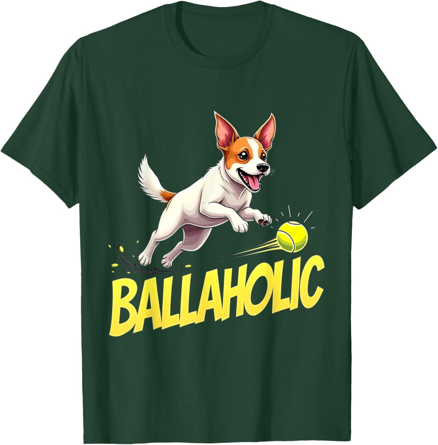 Funny Ballaholic Jack Russell Terrier Dog Chasing Ball T-Shirt - T-Shirt | Forest