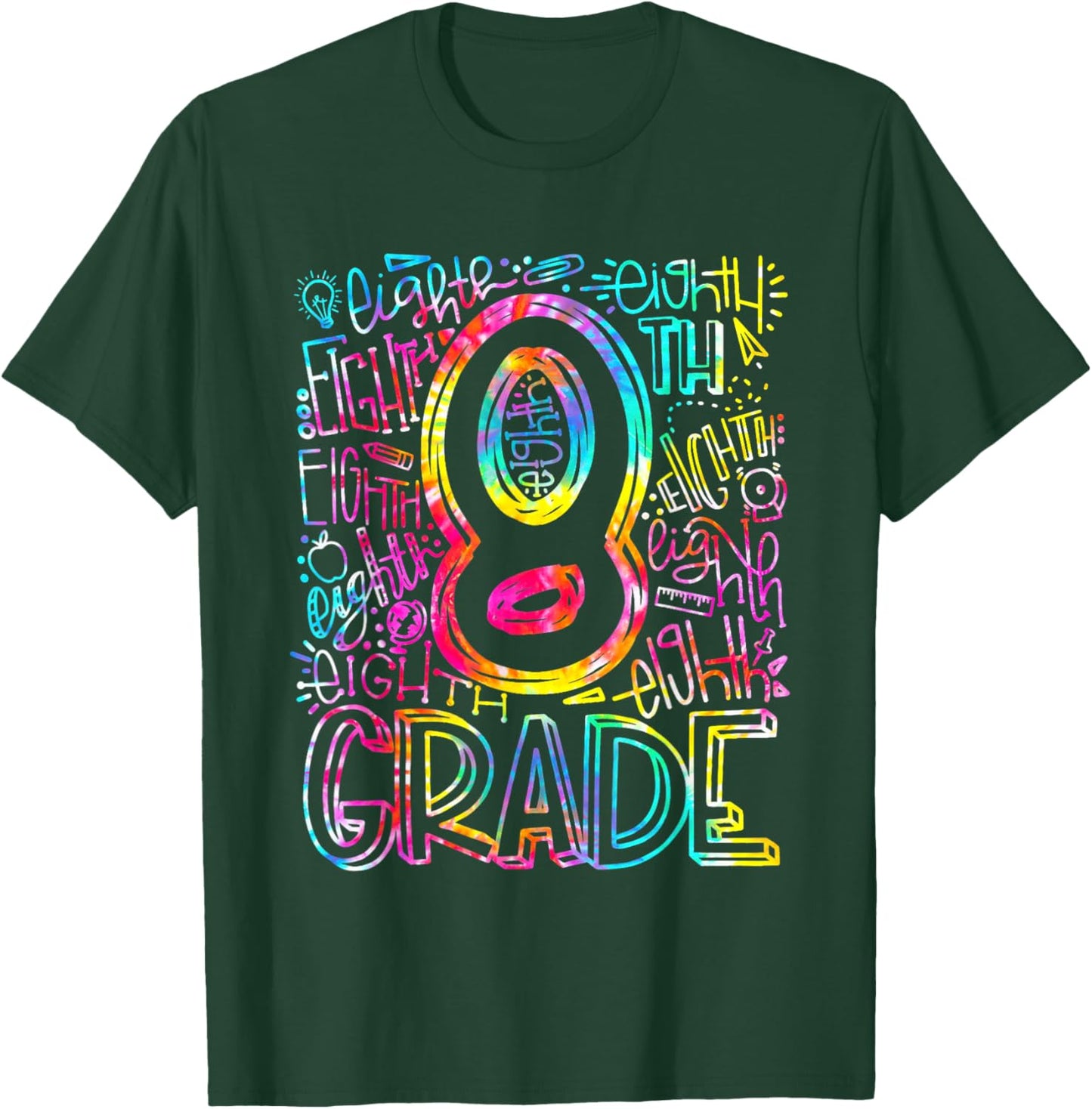 Tie Dye 8th Grade Typography Team Eighth Grade Teacher Gift T-Shirt - T-Shirt | Forest