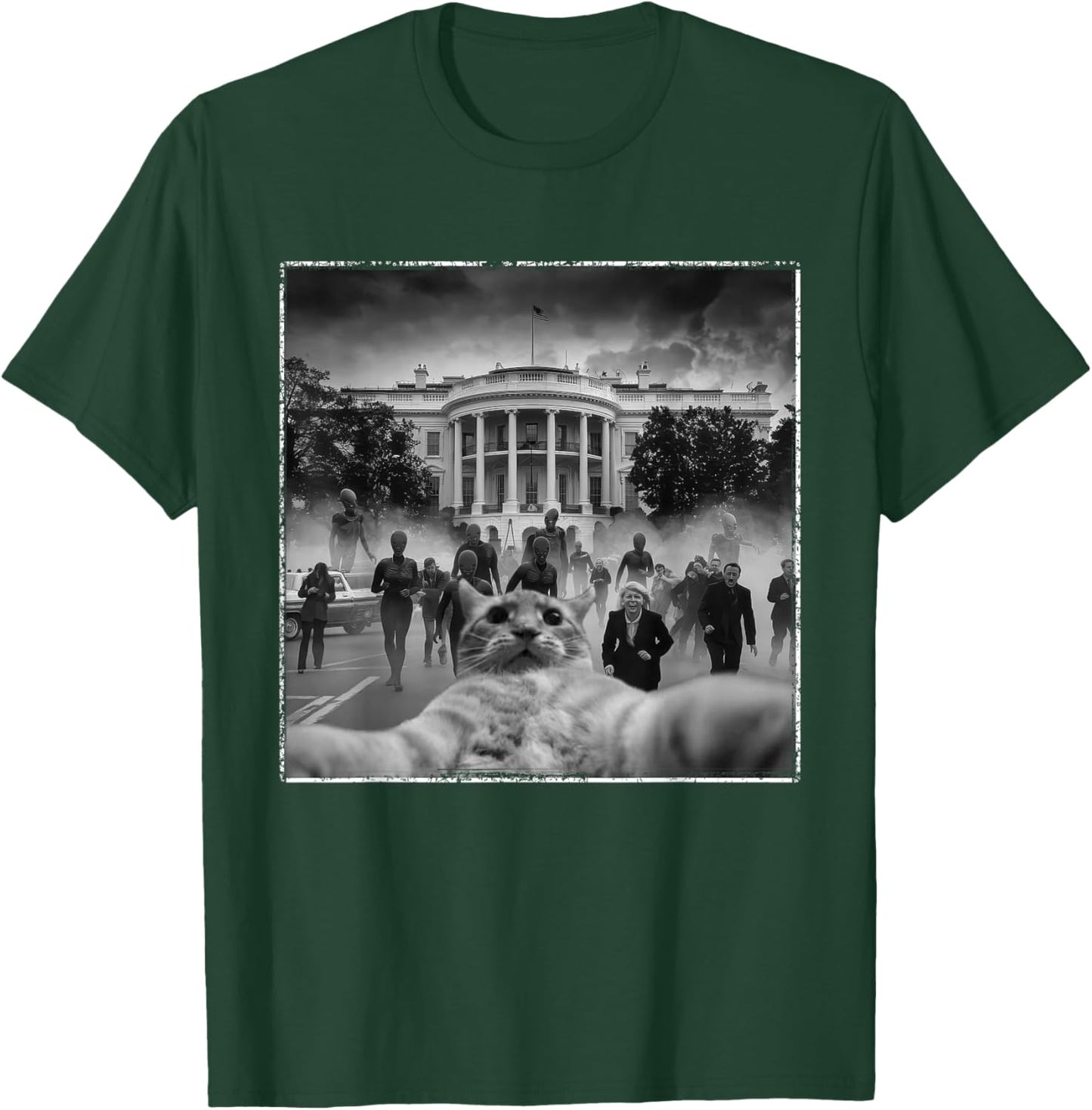 Funny Cat Selfie Men Women UFO Conspiracy Theorist T-Shirt - T-Shirt | Forest