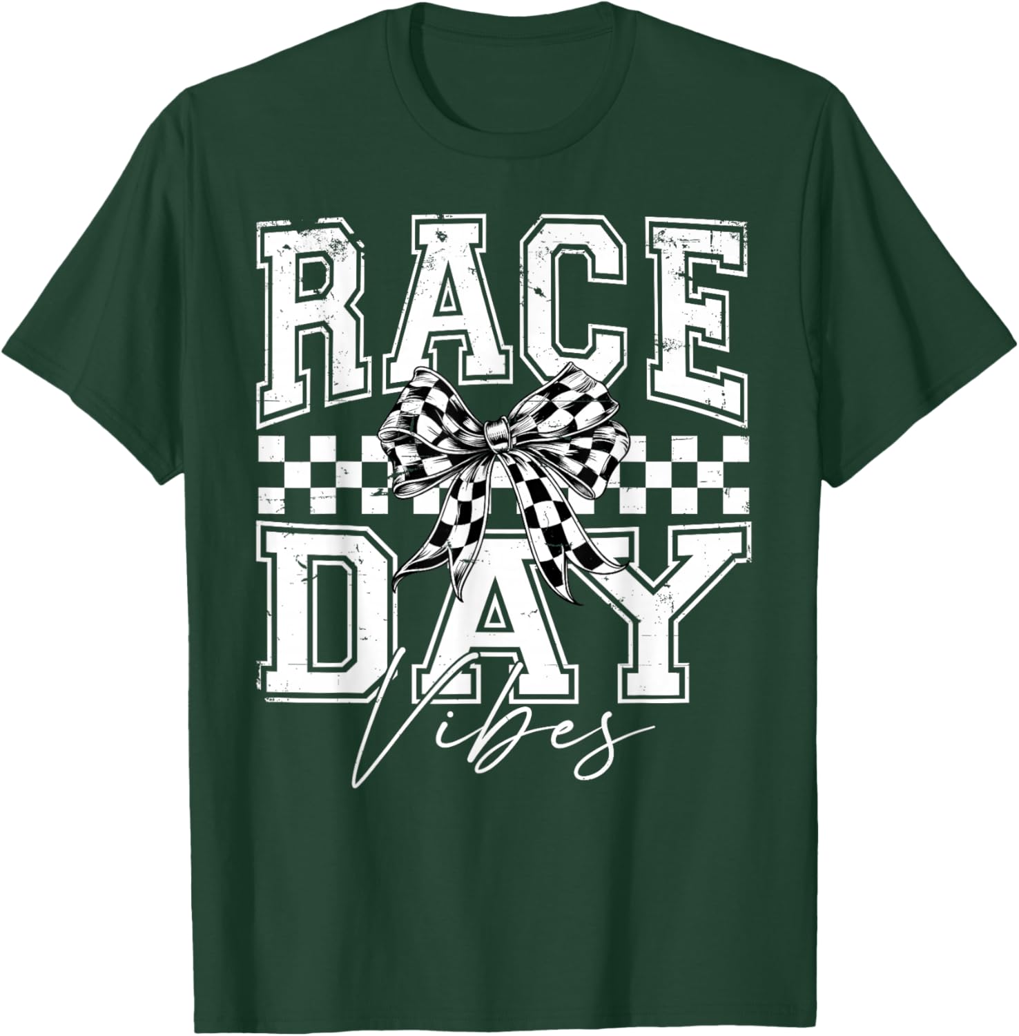 Race Day Vibes Checkered Coquette Bow Car Racing Men Women T-Shirt - T-Shirt | Forest