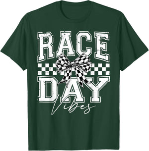 Race Day Vibes Checkered Coquette Bow Car Racing Men Women T-Shirt - T-Shirt | Forest