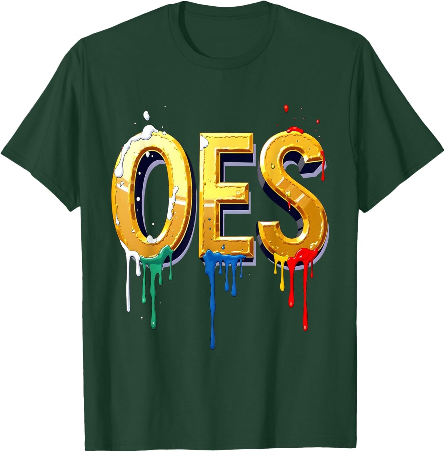 OES 3D Golden Word Colors Dripping Order of the Eastern Star T-Shirt - T-Shirt | Forest