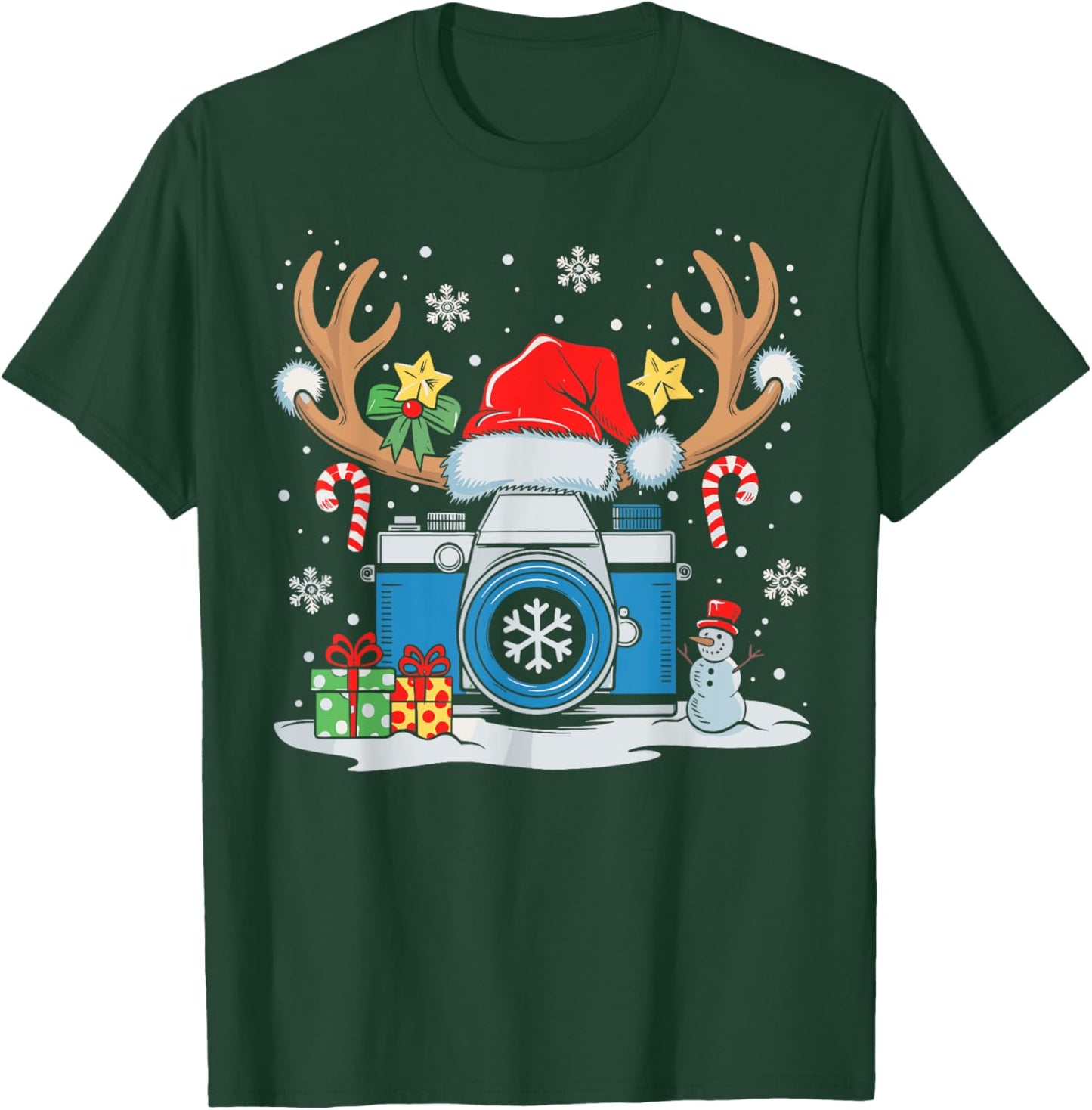 Xmas Photography Santa Hat Reindeer Photographer Christmas T-Shirt - T-Shirt | Forest