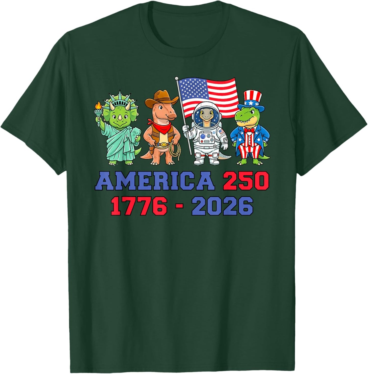 4th of July Dinosaurs America 250 Kids Semiquincentennial T-Shirt - T-Shirt | Forest