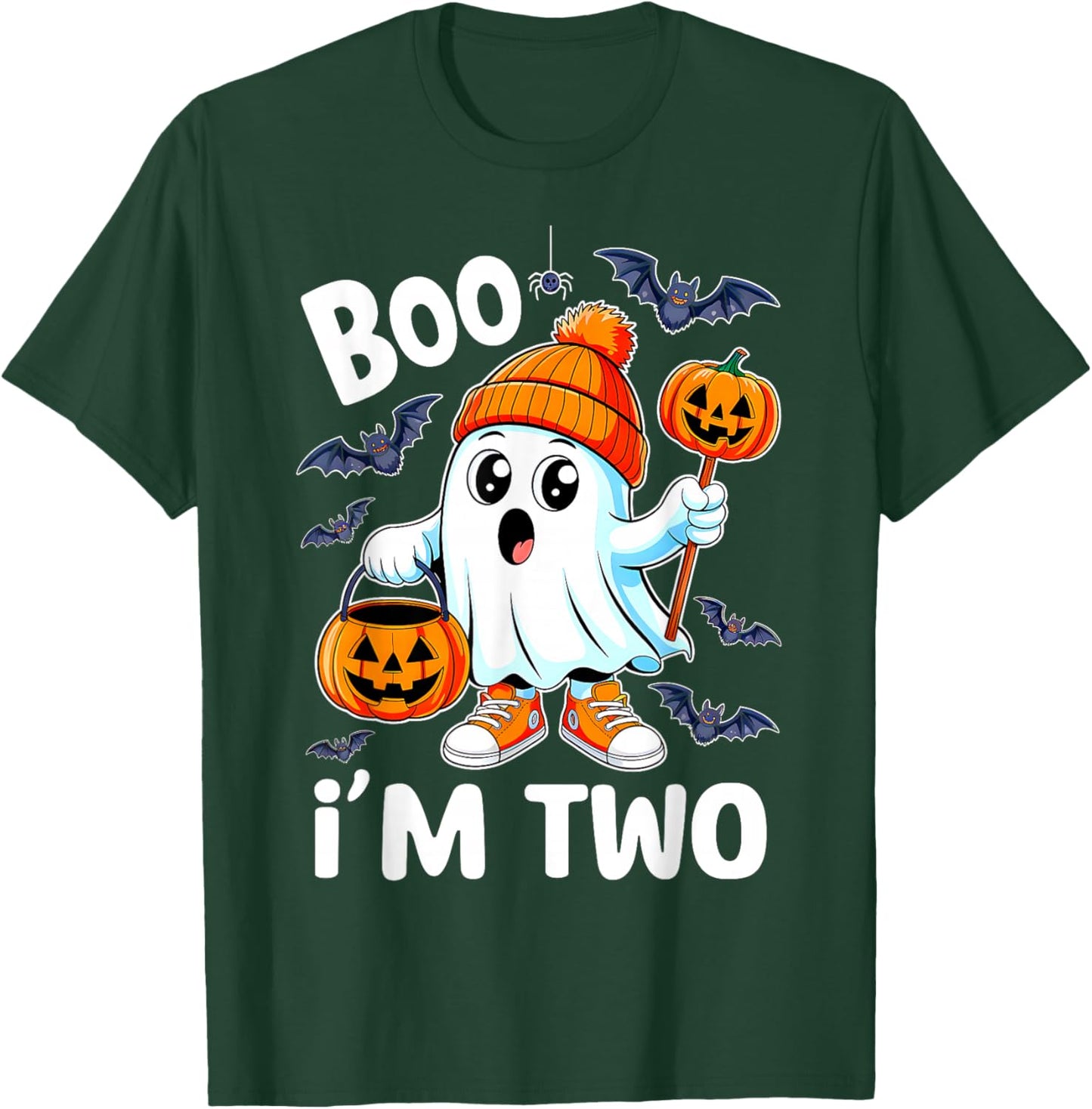 Boo I'm Two Ghost 2nd Birthday Halloween Boy Kids Groovy T-Shirt - T-Shirt | Forest