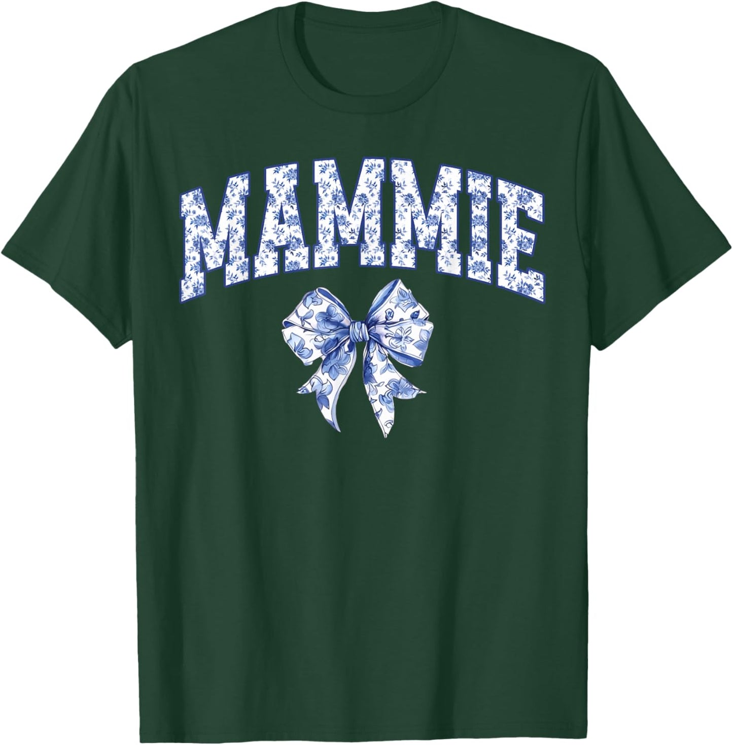 Mammie Coquette Toile Blue Bow Floral Family Matching T-Shirt - T-Shirt | Forest