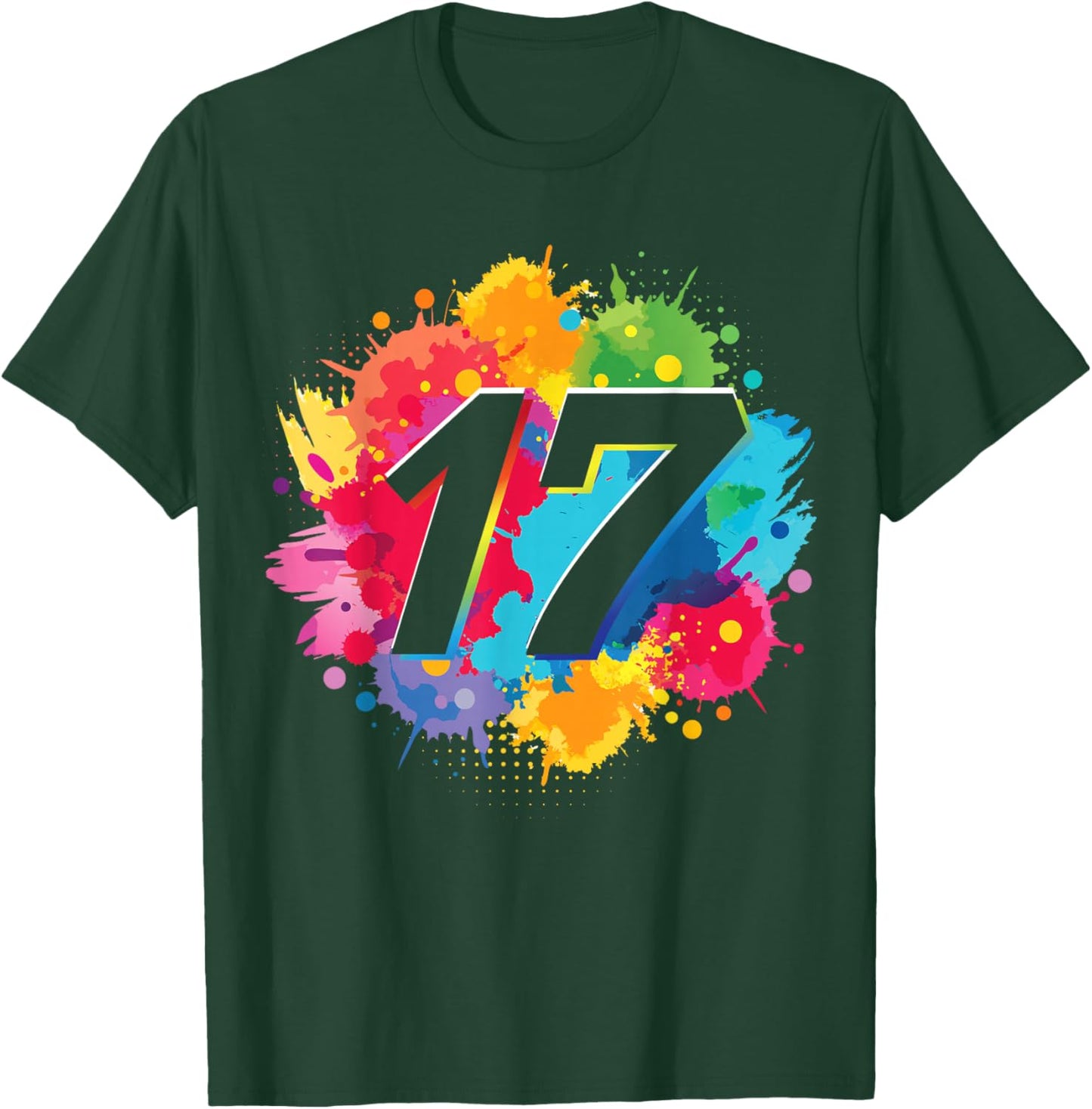 17th Birthday Colorful Paint Splashes 17 Year Old Girls Boys T-Shirt - T-Shirt | Forest