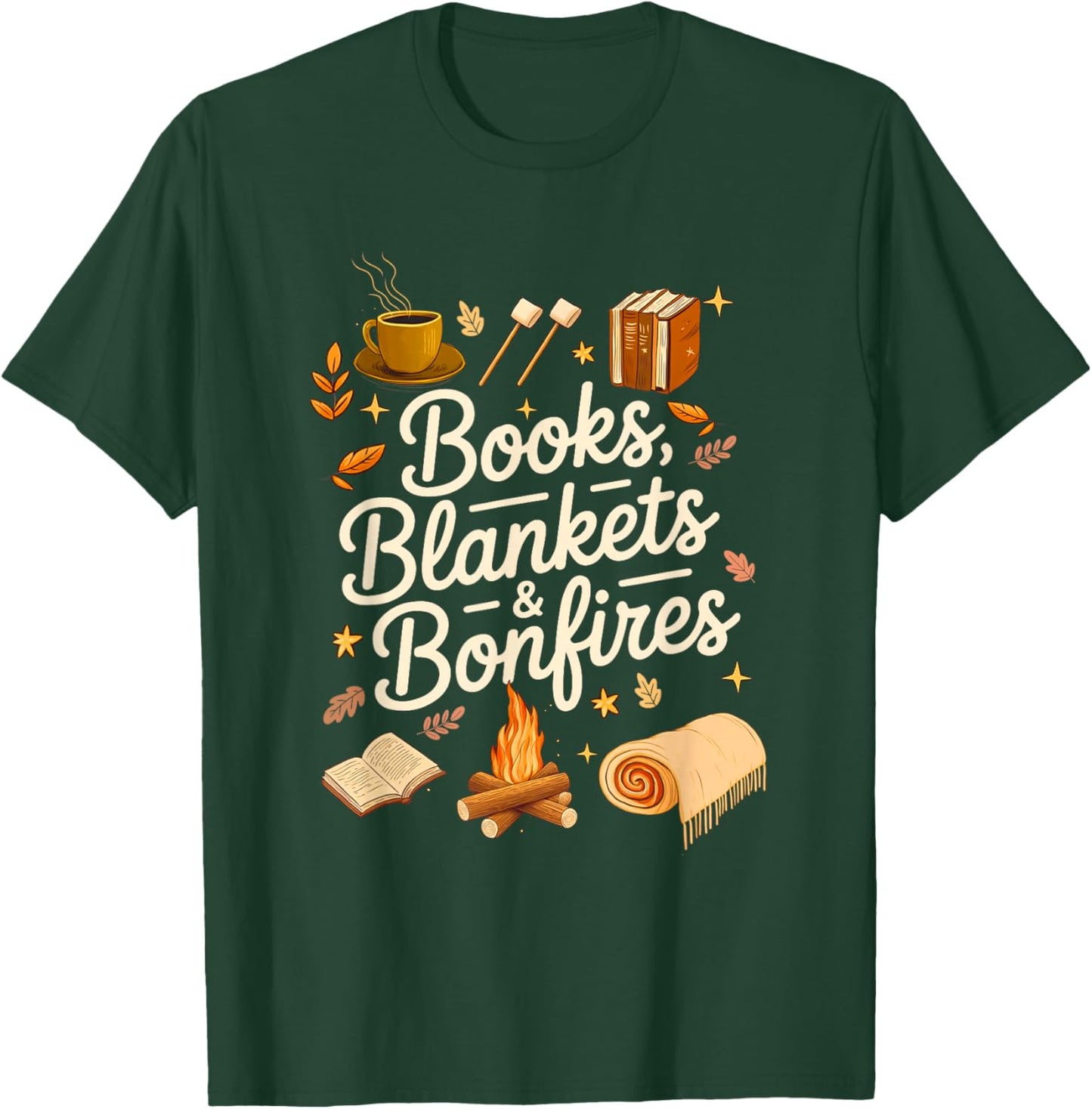 Books Blankets and Bonfires Cozy Fall Autumn Book Lover T-Shirt - T-Shirt | Forest