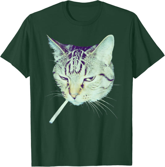 Retro Photo Cigarette Smoking Cat Funny T-Shirt - T-Shirt | Forest