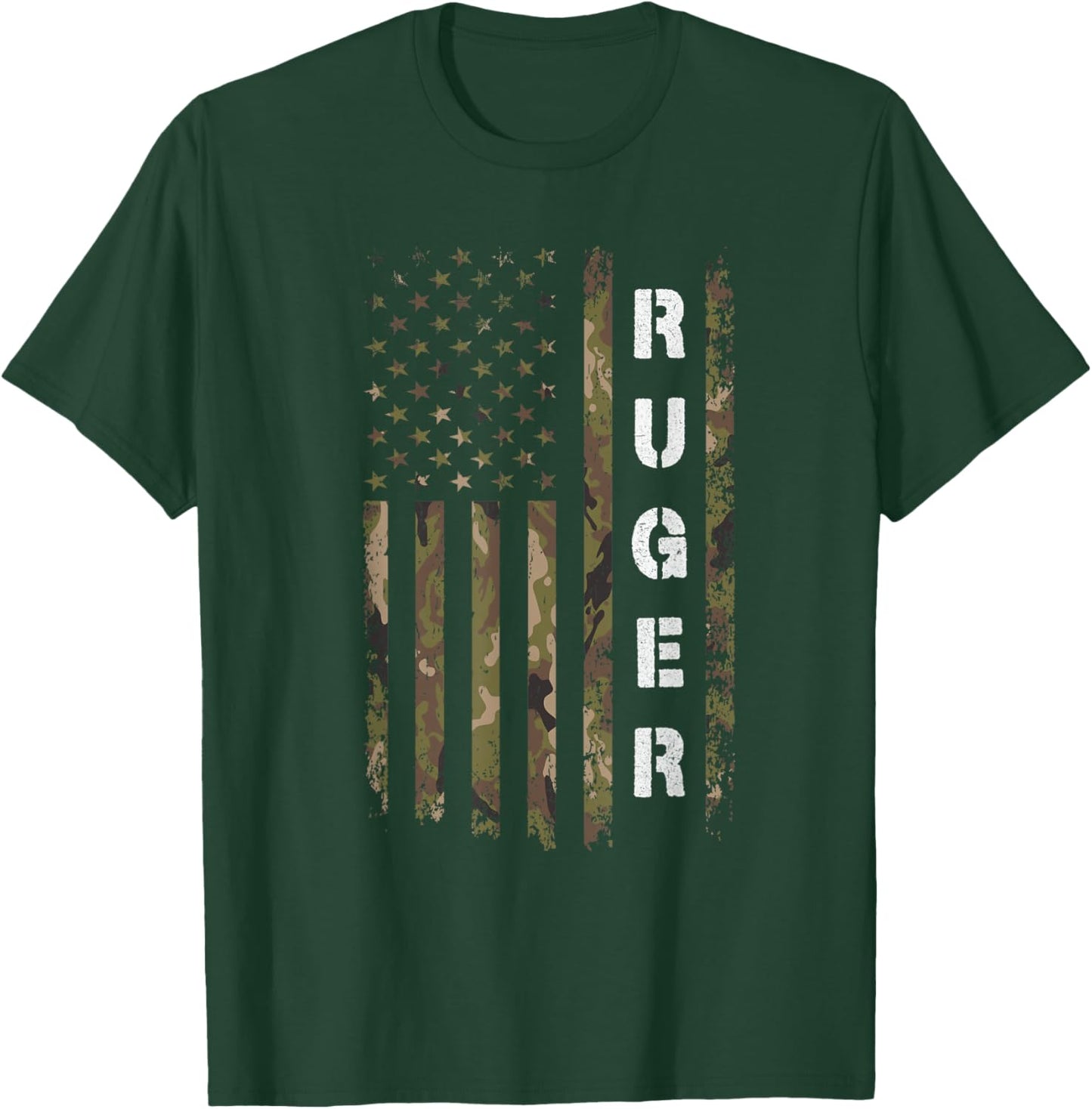 Retro Ruger Vintage Camouflage American Flag Matching Name T-Shirt - T-Shirt | Forest