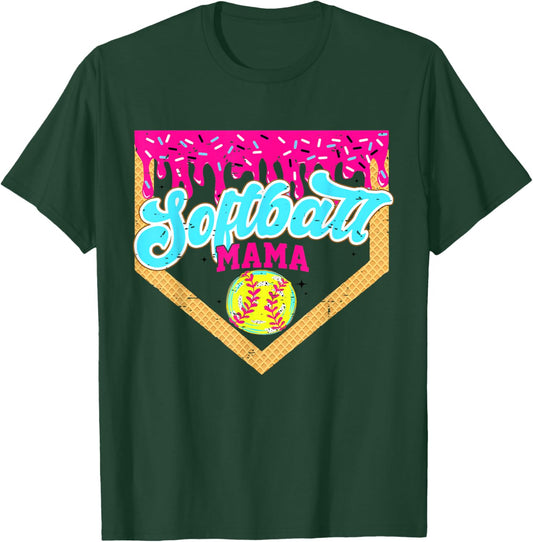 Softball Mama Drip Funny Game Day Softball Ice Cream Drip T-Shirt - T-Shirt | Forest