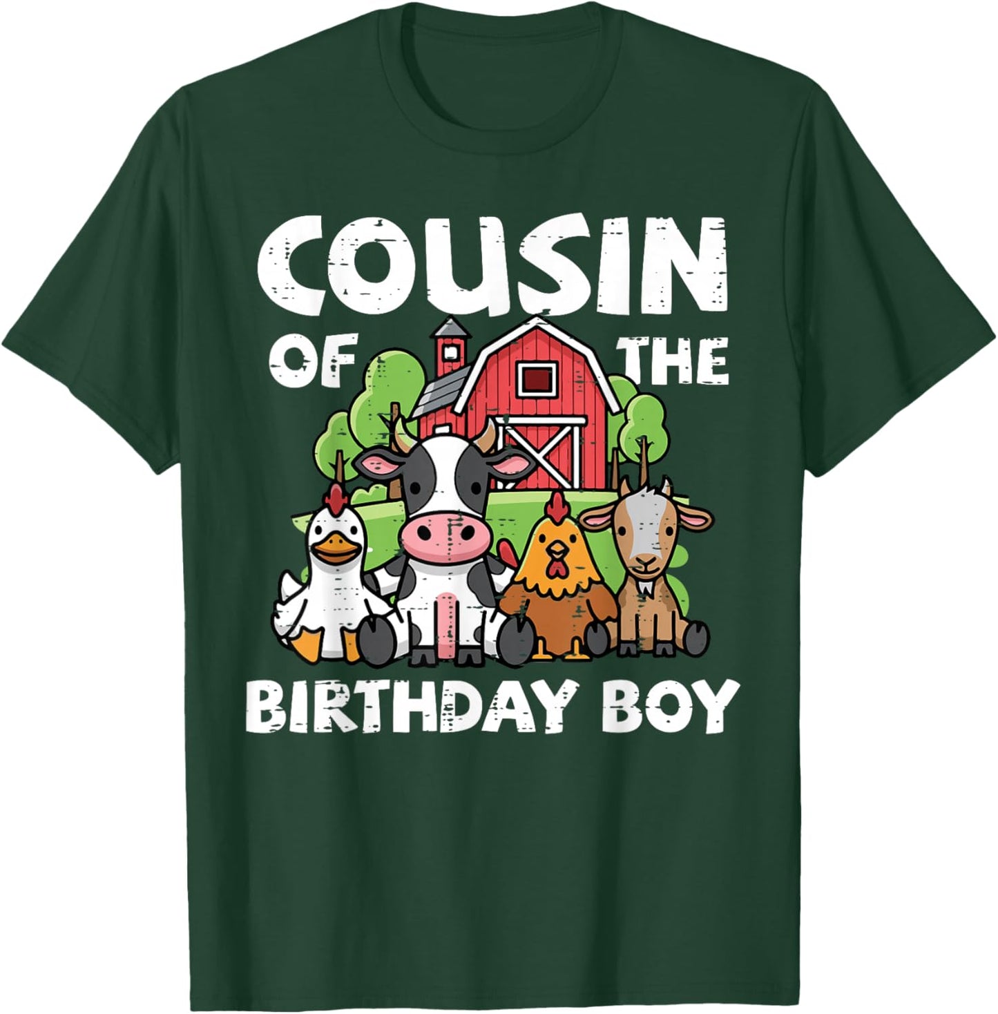 Cousin of Birthday Boy Farm Animals Bday Party Matching Kids T-Shirt - T-Shirt | Forest