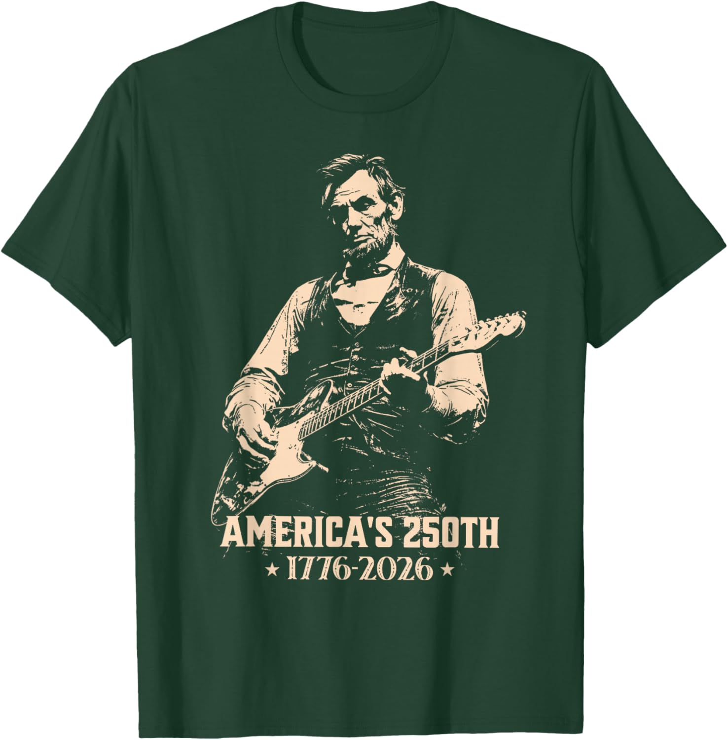 Vintage United States 250 Anniversary Abe Lincoln Guitar T-Shirt - T-Shirt | Forest
