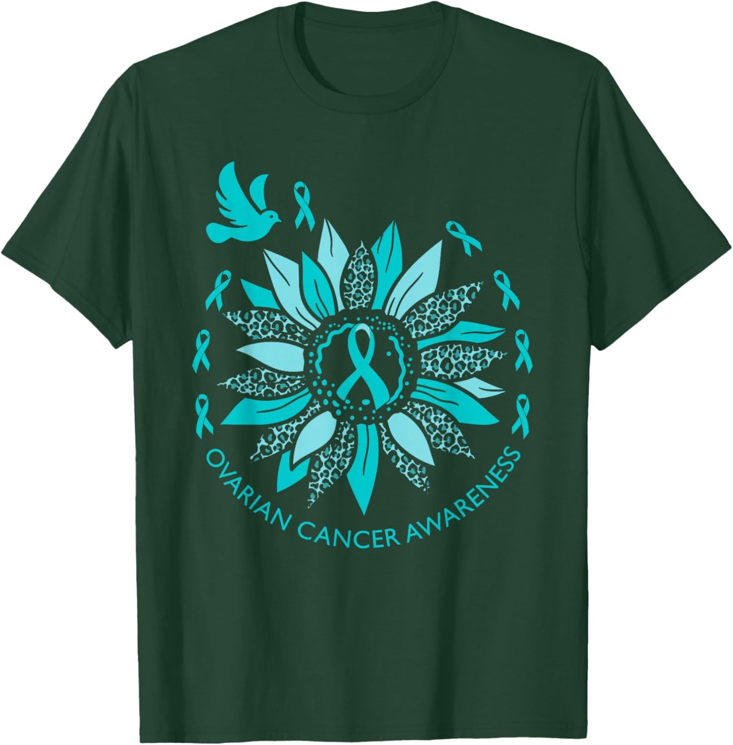 Ovian Cancer Awareness Teal Ribbon Support Squad Women Gifts T-Shirt - T-Shirt | Forest
