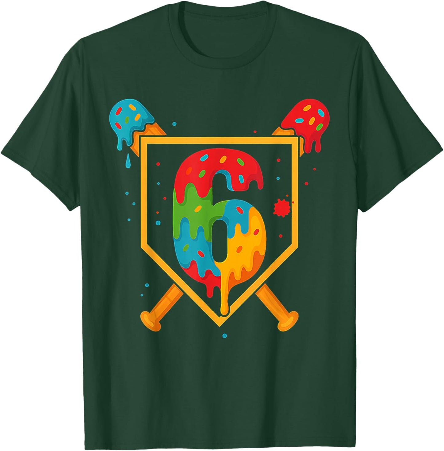 Happy Birthday 6 Year Old Baseball Ice Cream Sprinkle 6 Kids T-Shirt - T-Shirt | Forest