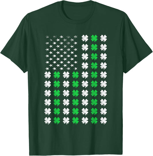 St Patricks Day Shamrock Flag USA Irish Women Men Boys T-Shirt - T-Shirt | Forest