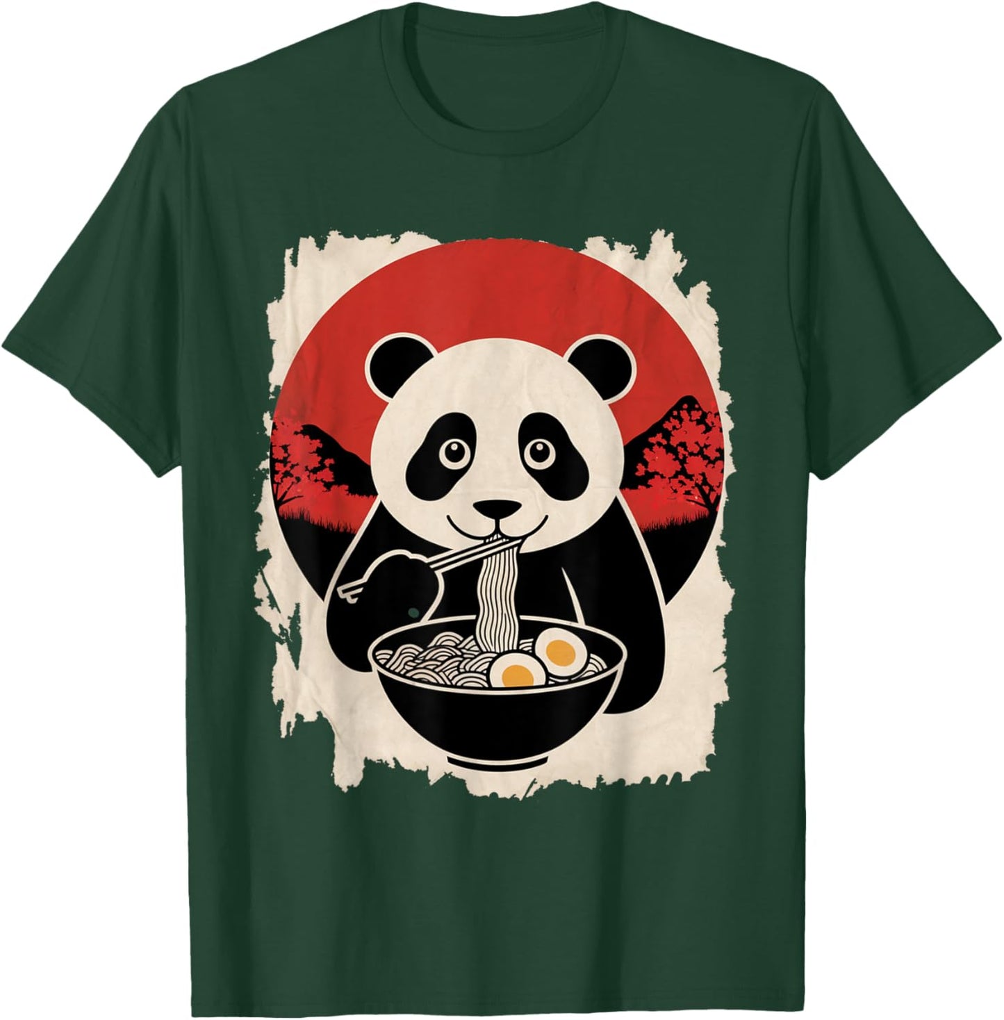 Panda Eating Noodles Art in Vintage Japanese Poster T-Shirt - T-Shirt | Forest