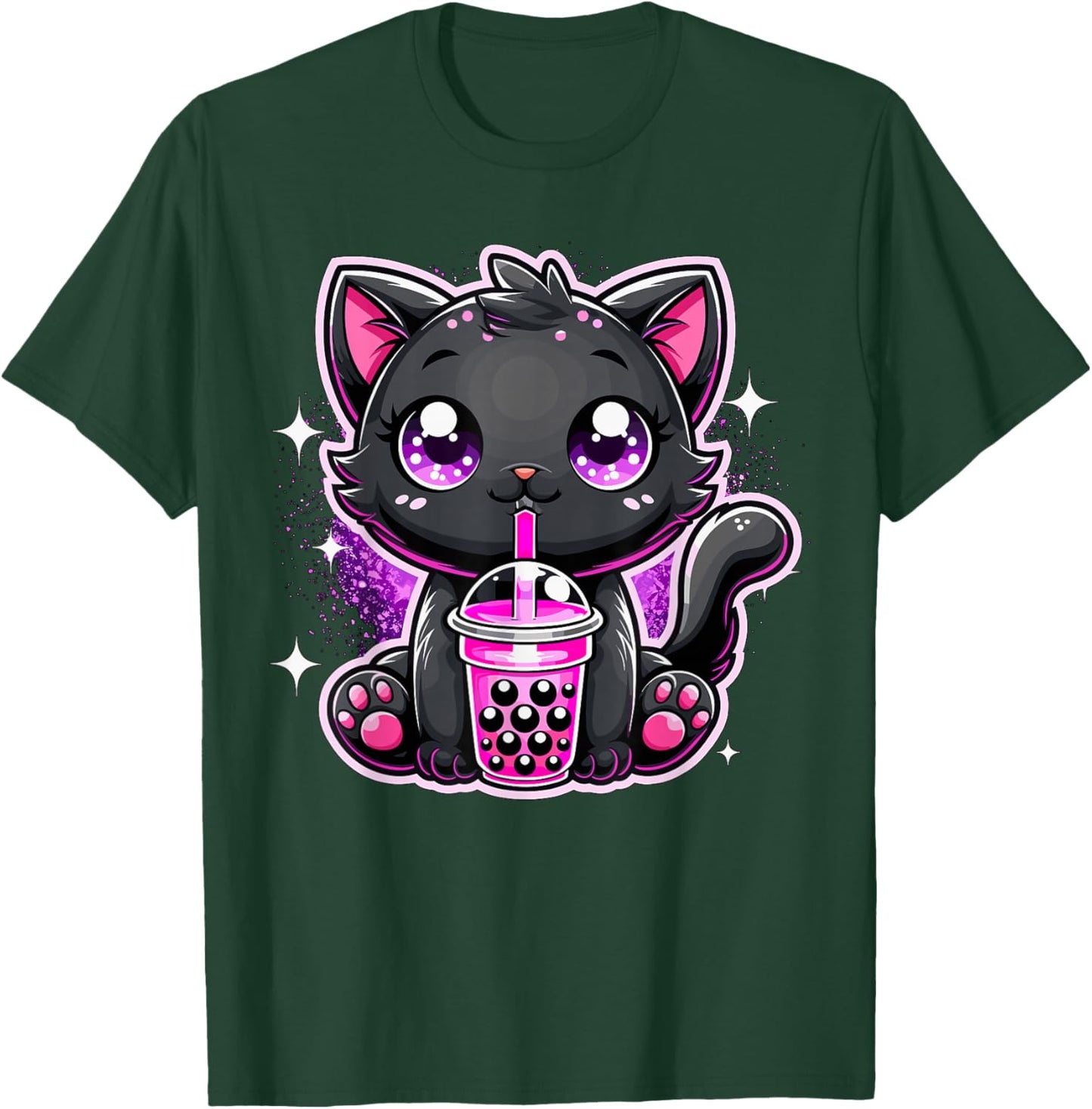 Black Cat Bubble Tea Boba Tea T-Shirt - T-Shirt | Forest