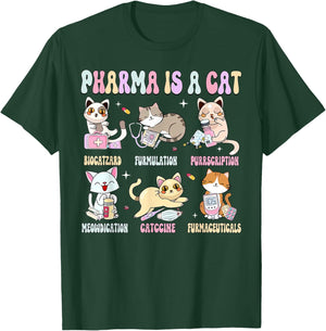 Pharma Is A Cat Pharmacy Tech Science Medical Cat Lover T-Shirt - T-Shirt | Forest