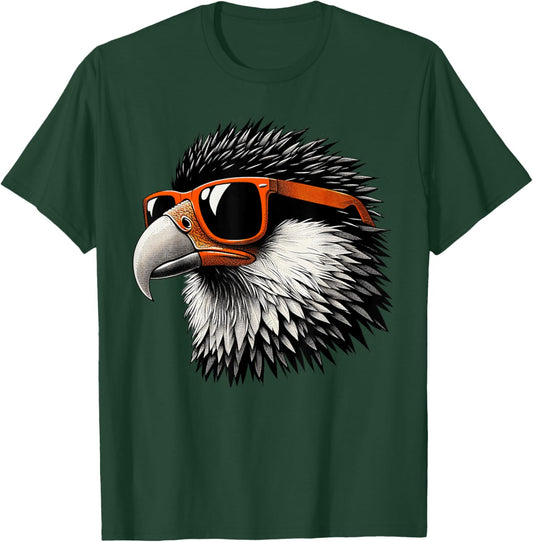 Cool Caracara Bird Wearing Sunglasses Graphic Art T-Shirt - T-Shirt | Forest