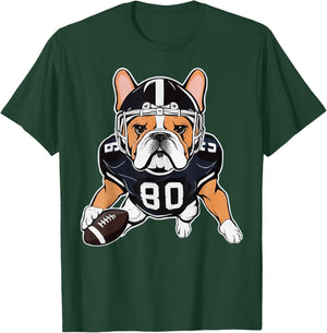Funny Dog Lover French Bulldog American Football Player T-Shirt - T-Shirt | Forest