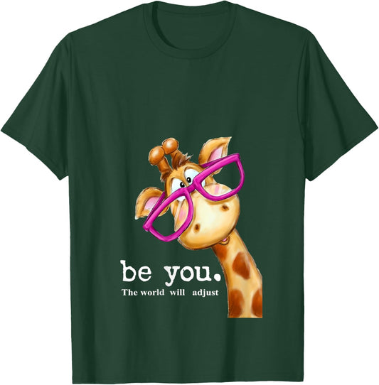 Be You The World Will Adjust Cute Lover Giraffe Glasses V-Neck T-Shirt - T-Shirt | Forest