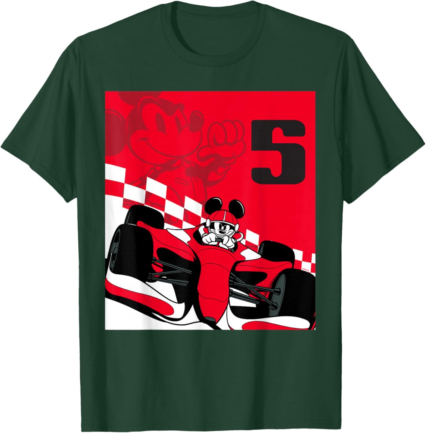 Disney Racing 5th Birthday 5 Years Old Mickey Mouse Race Car T-Shirt - T-Shirt | Forest