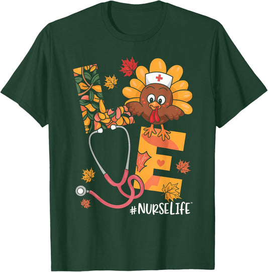 Turkey Nurse Thanksgiving Fall Scrub Nursing RN ICU ER Nicu T-Shirt - T-Shirt | Forest
