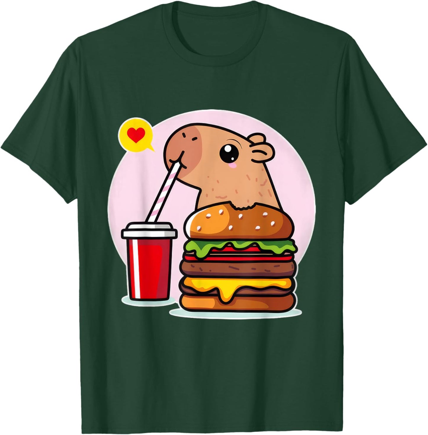 Cute Capybara And Hamburger Capybara Lover Kawaii Amine Kids T-Shirt - T-Shirt | Forest