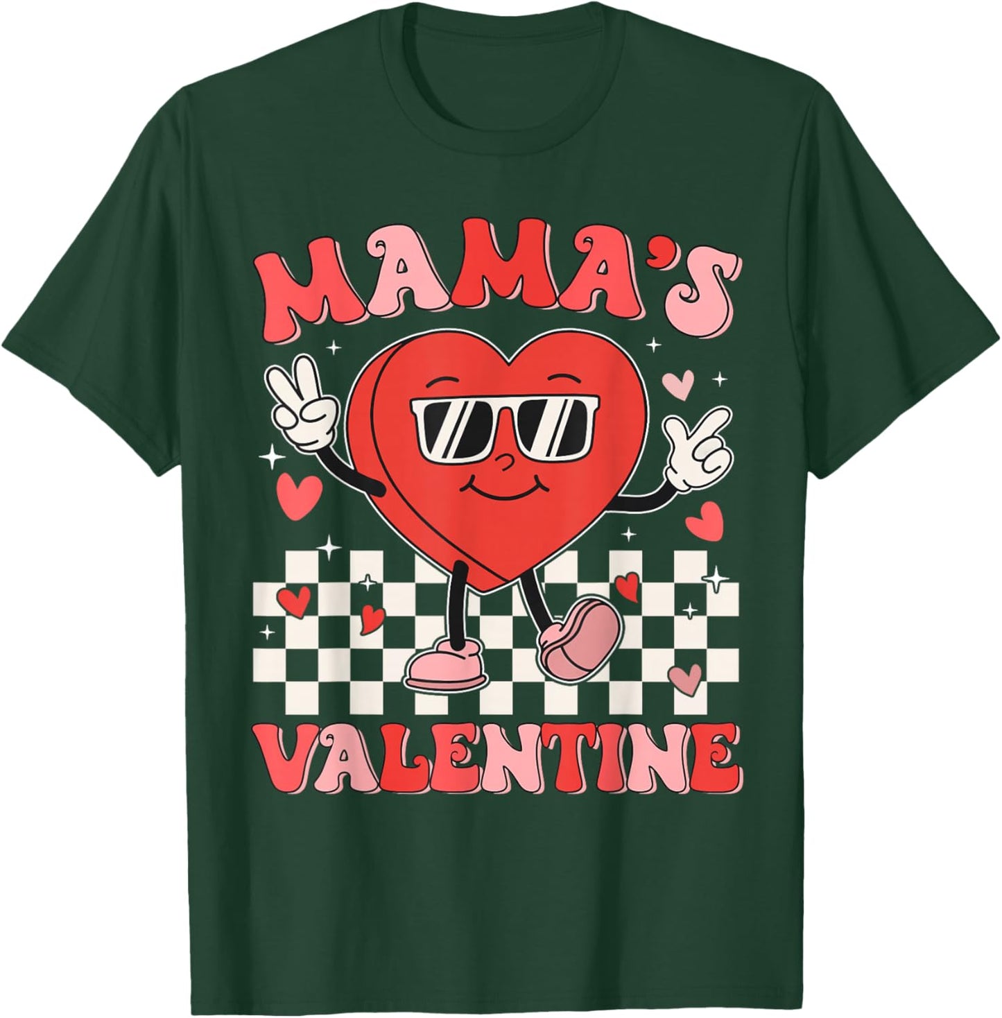 Retro Groovy Mama is My Valentine Cute Heart Boys Girls Kids T-Shirt - T-Shirt | Forest