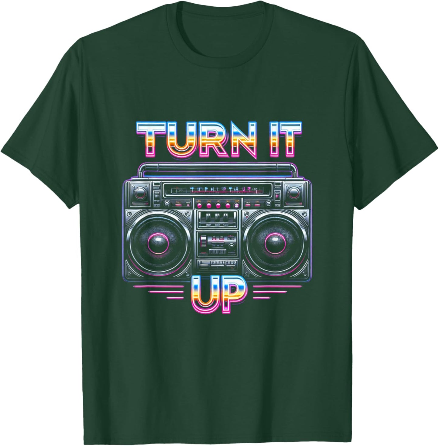 Retro Boombox Turn It Up Style Graphic T-Shirt - T-Shirt | Forest