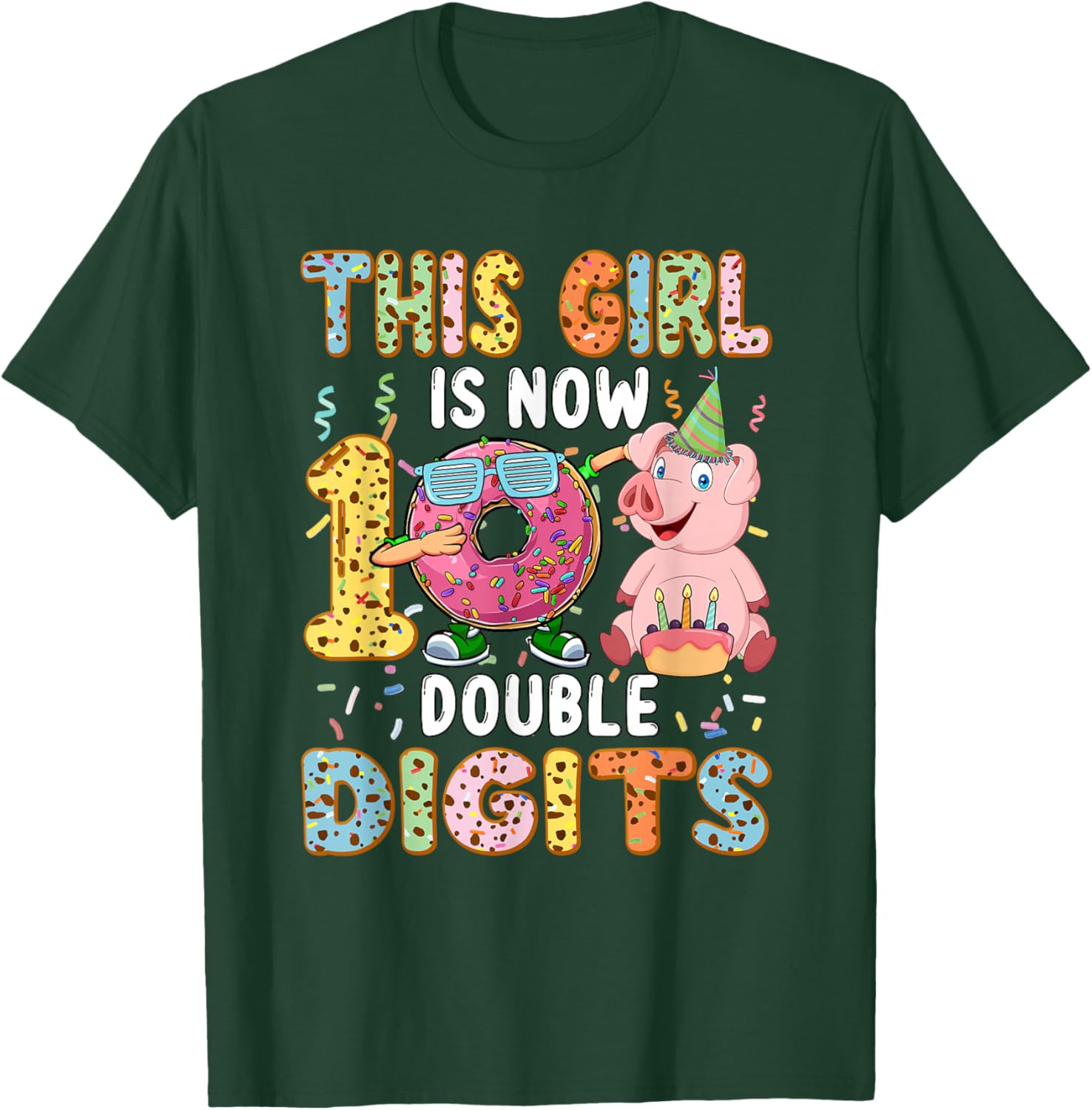 Girl Costume 10 Double Digits Funny 10th Birthday Pig T-Shirt - T-Shirt | Forest