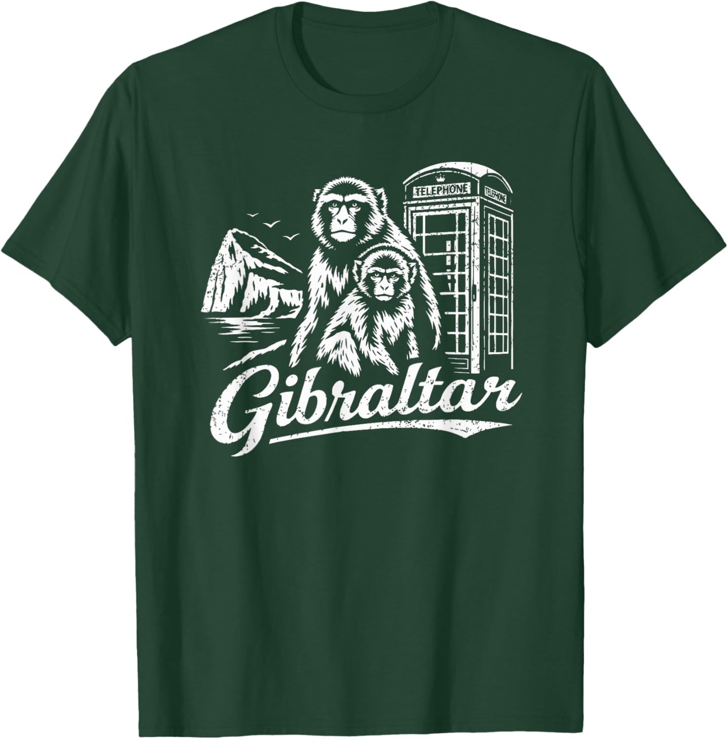 Gibraltar Monkeys Rock Coastal Travel Graphic T-Shirt - T-Shirt | Forest