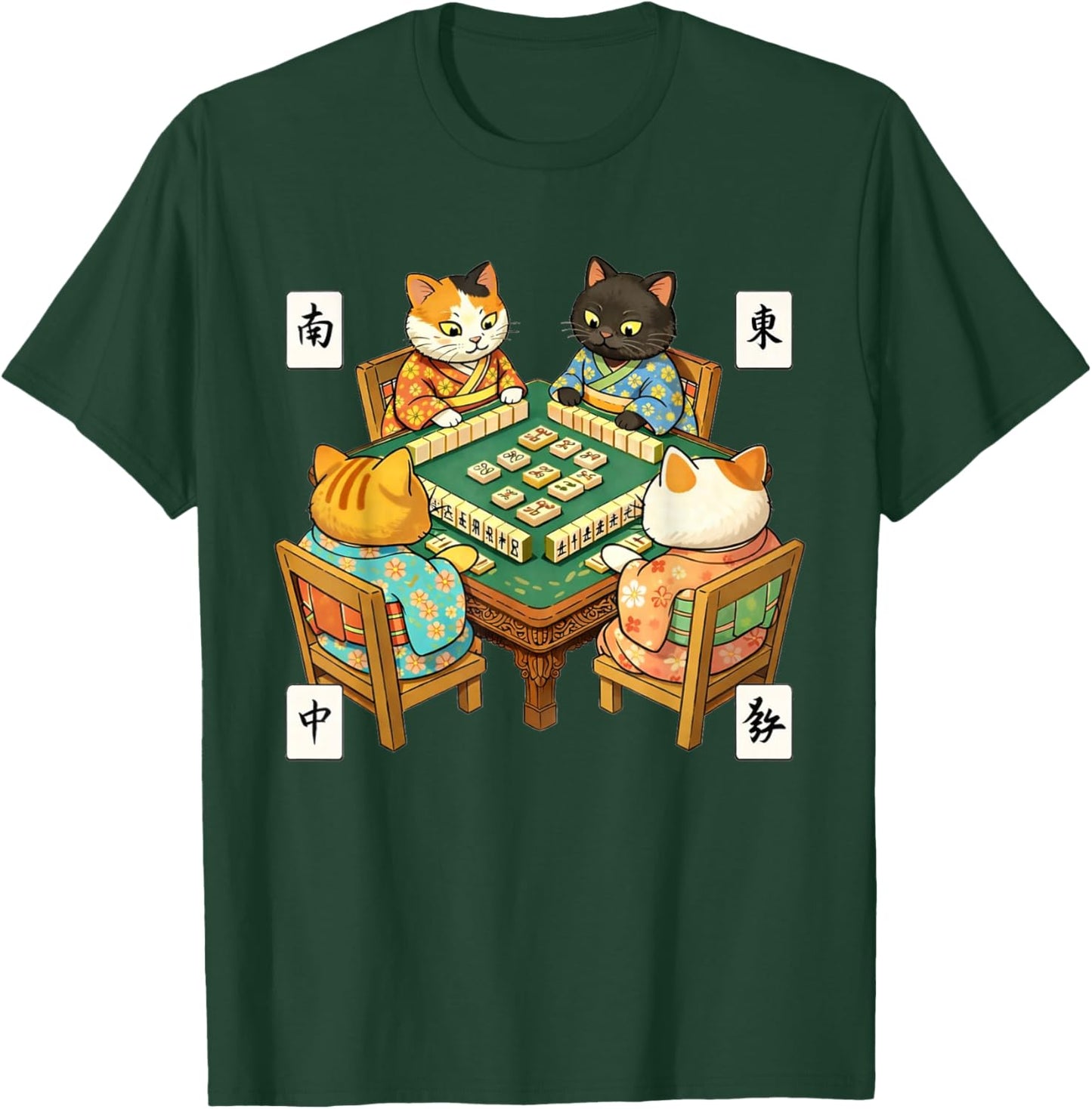 Cute Cats Playing Mahjong Funny Animal Game Lover T-Shirt - T-Shirt | Forest