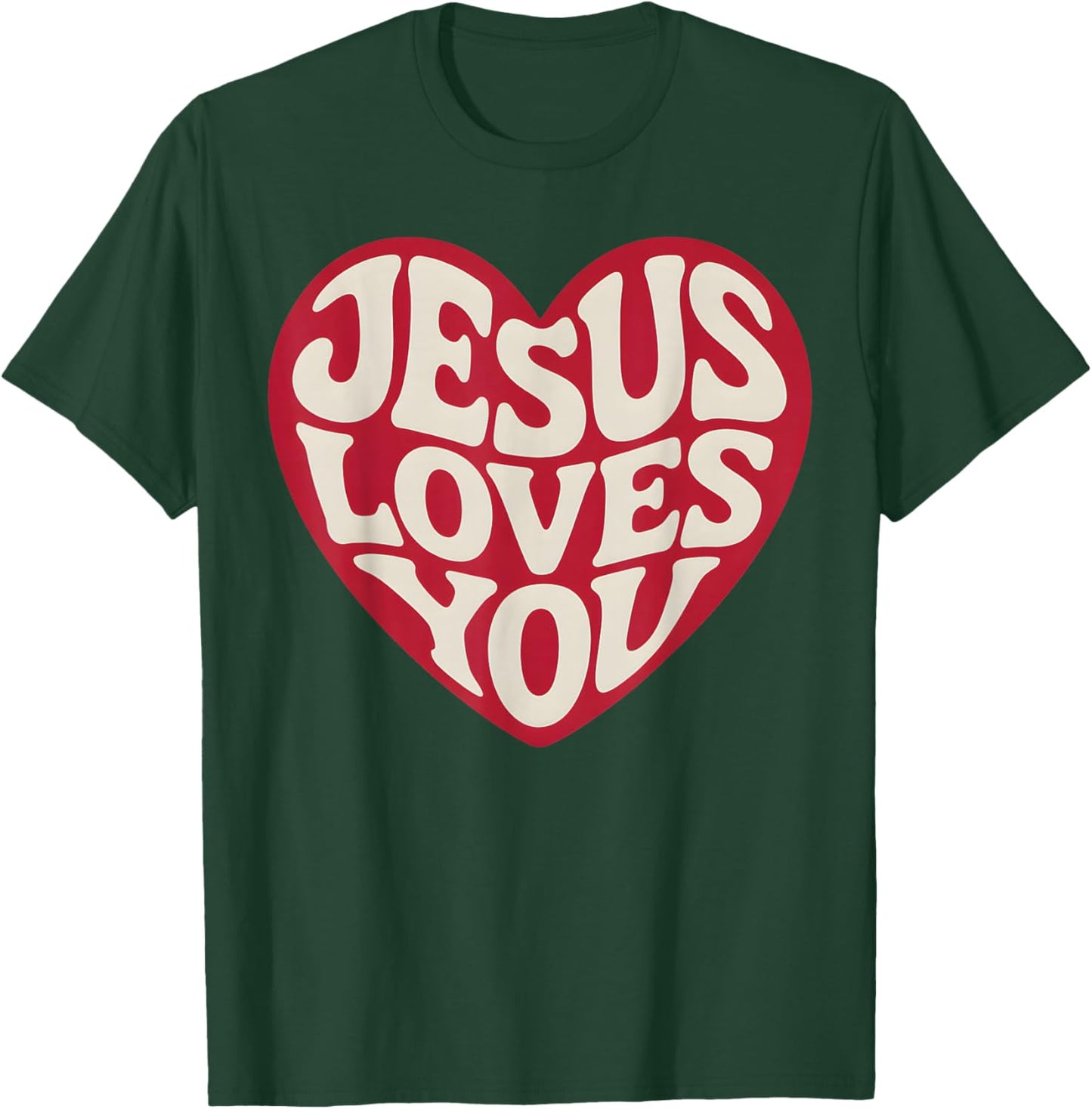Jesus Loves You Retro Christian Heart Vintage Style T-Shirt - T-Shirt | Forest