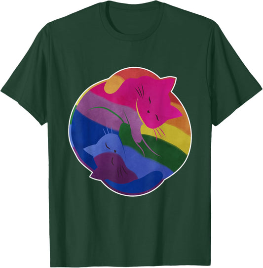 Bisexual Rainbow Cat Yin Yang LGBT Bi Pride Month Gay Flag Men Women Kids T-Shirt - T-Shirt | Forest