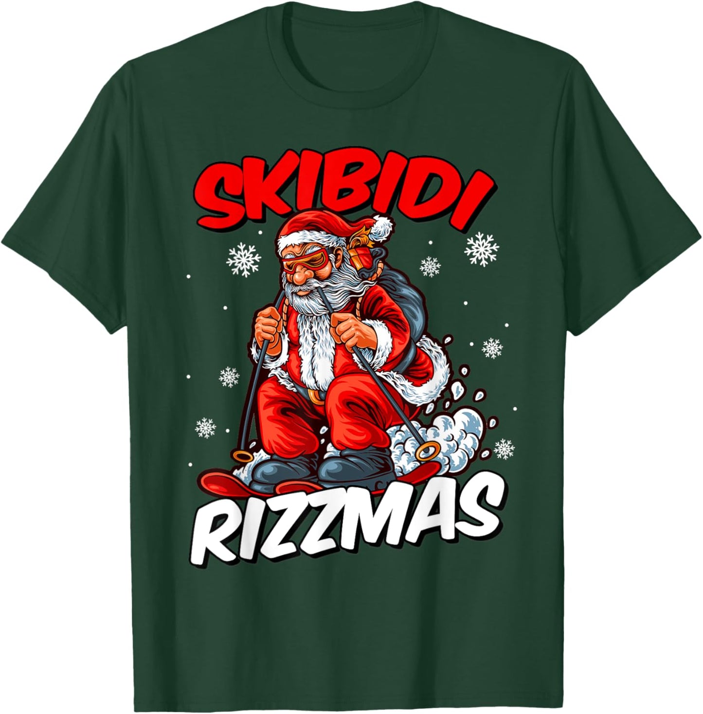 Retro Skibidi Rizzmas Funny Santa Clause Skiing_Xmas T-Shirt - T-Shirt | Forest