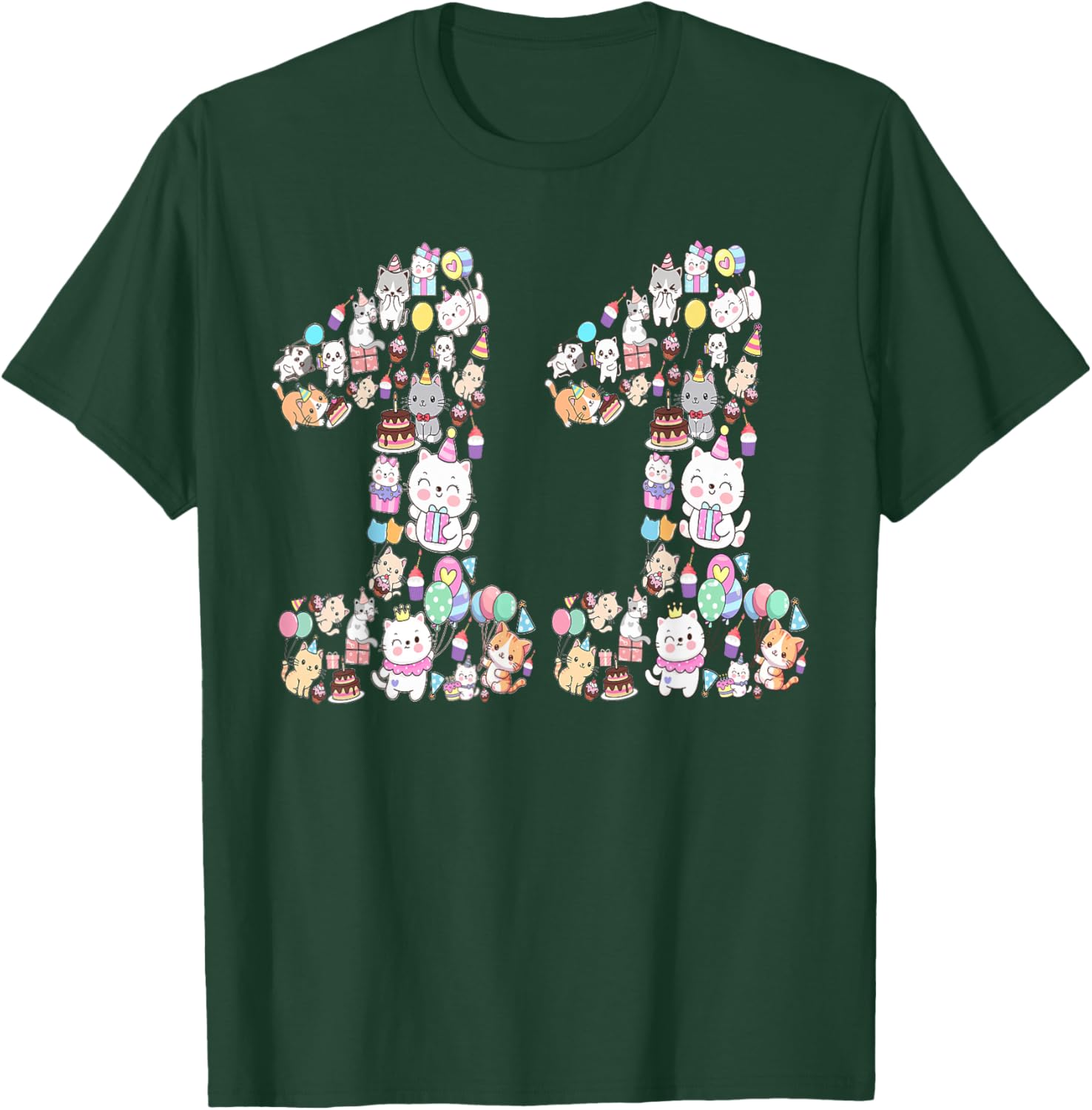11 Year Old Cat Lover 11th Birthday Cat Animals Themed T-Shirt - T-Shirt | Forest