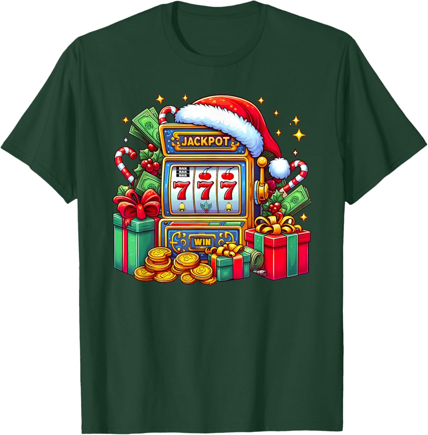 Christmas Slot Machine Casino Lucky Winner Xmas Big Jackpot T-Shirt - T-Shirt | Forest