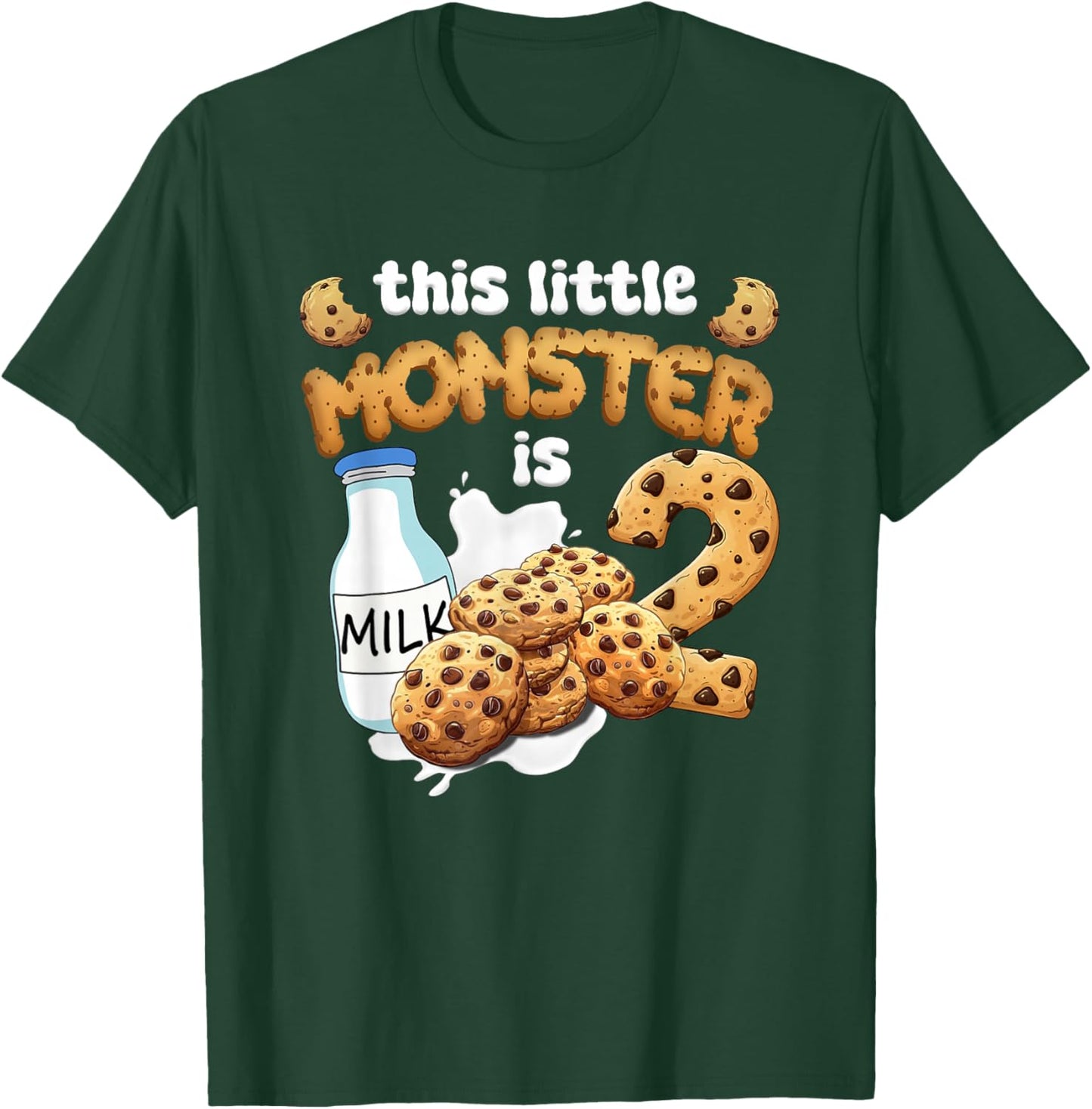 Milk and Cookies This Little Monster is 2 2nd Bday Boy Girl T-Shirt - T-Shirt | Forest