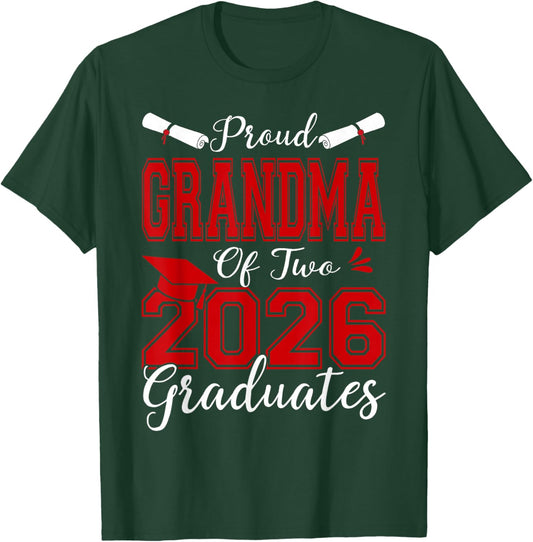 Proud Grandma of Two 2026 Graduates Graduation T-Shirt - T-Shirt | Forest