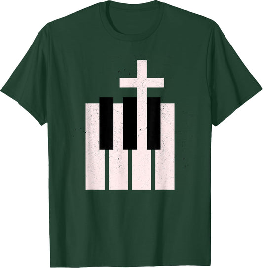 Worship Music Praise Band Christian Cross Piano T-Shirt - T-Shirt | Forest