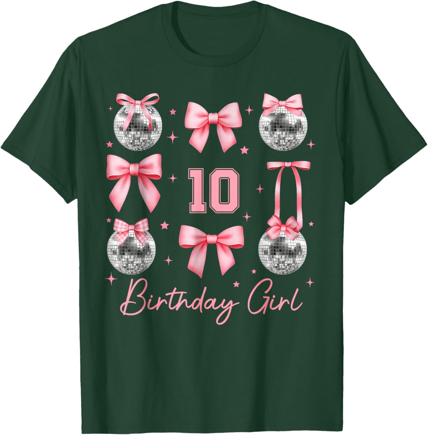 10th Birthday Coquette Bow Disco Ball 10 Year Old Birthday T-Shirt - T-Shirt | Forest