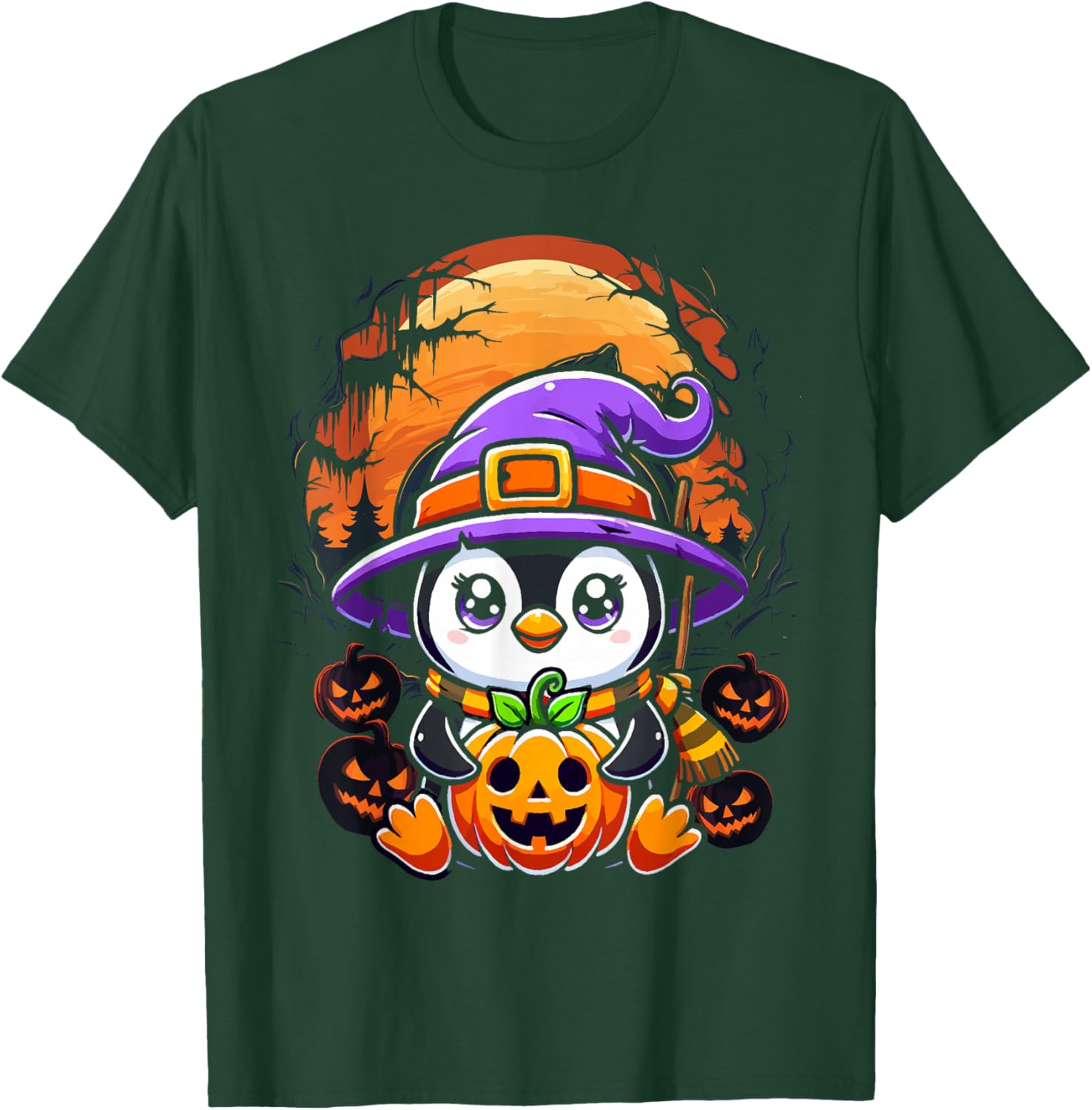 Halloween Penguin Witch Pumpkin Cute Costume Boys Girls Kids T-Shirt - T-Shirt | Forest
