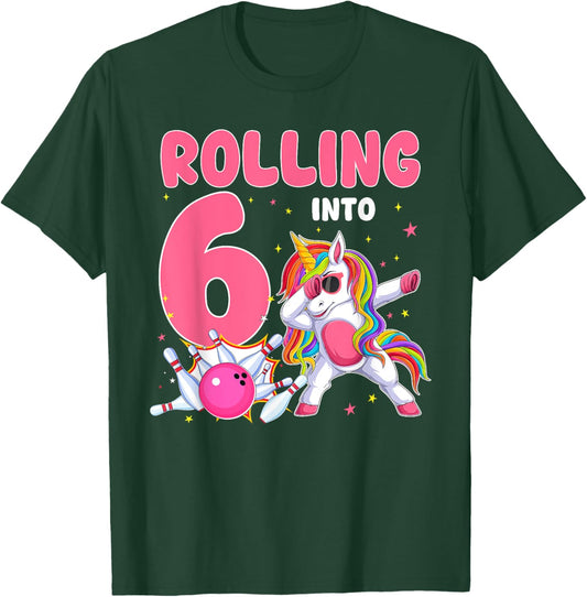 Rolling Into 6 6th Birthday Unicorn Bowling 6 Year Old T-Shirt - T-Shirt | Forest